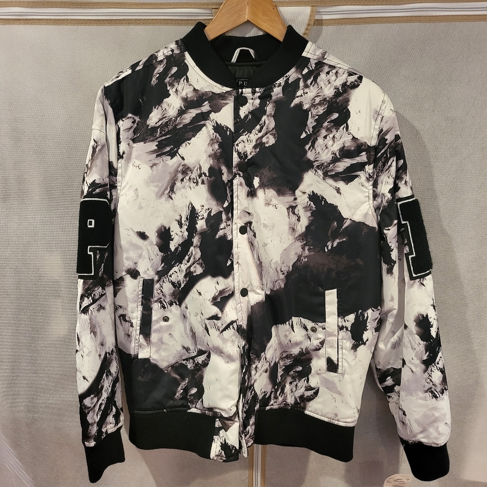PUNK ROYAL Marble Print Varsity Bomber Jacket - UNISEX